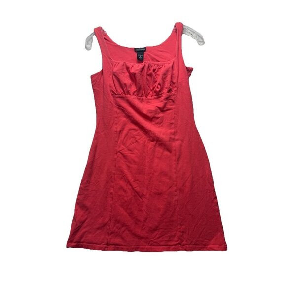 Vtg Y2K Moda International Coral Pink Bodycon Mini Dress Square Neck S Stretchy - Picture 1 of 7